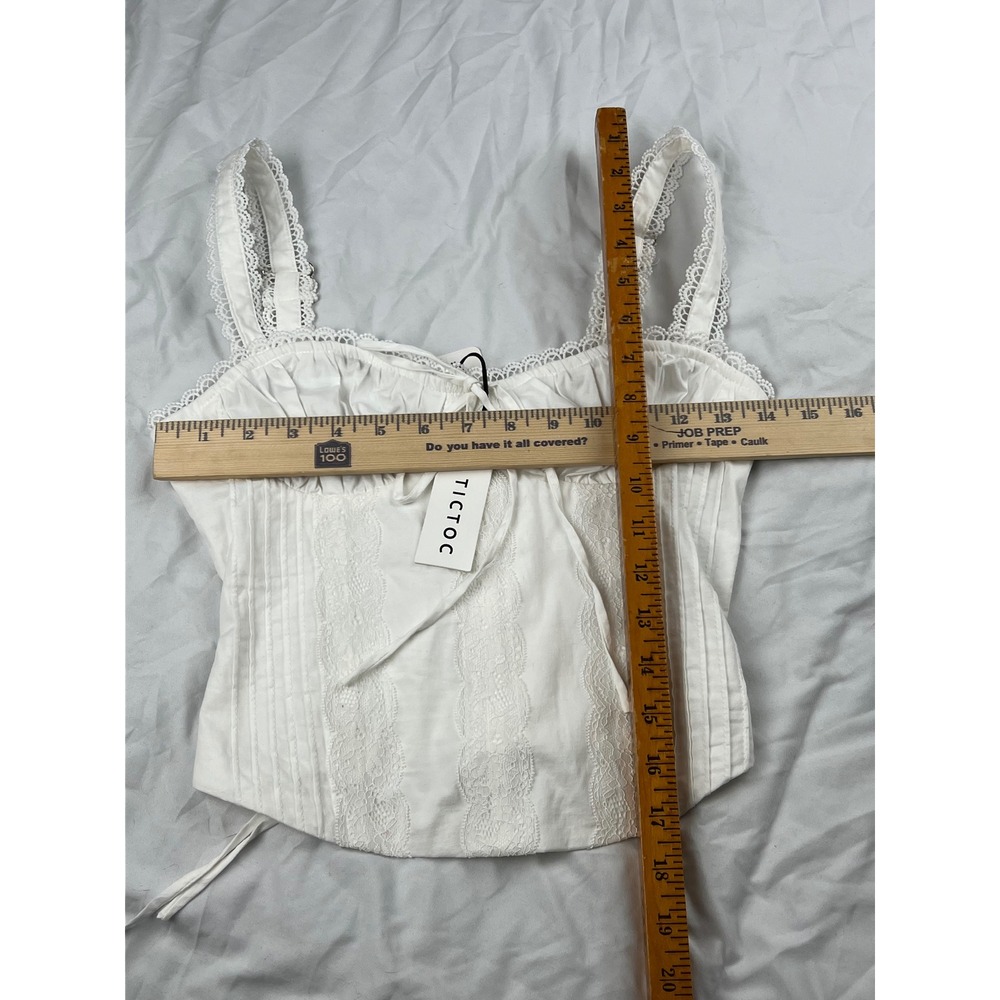 TICTOC The Tilla Corset Top in White Lace Trim Bow Detail Square Neck - Picture 4 of 4